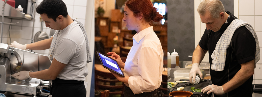 Gæster ved bordene i Mela Trattoria en travl aften