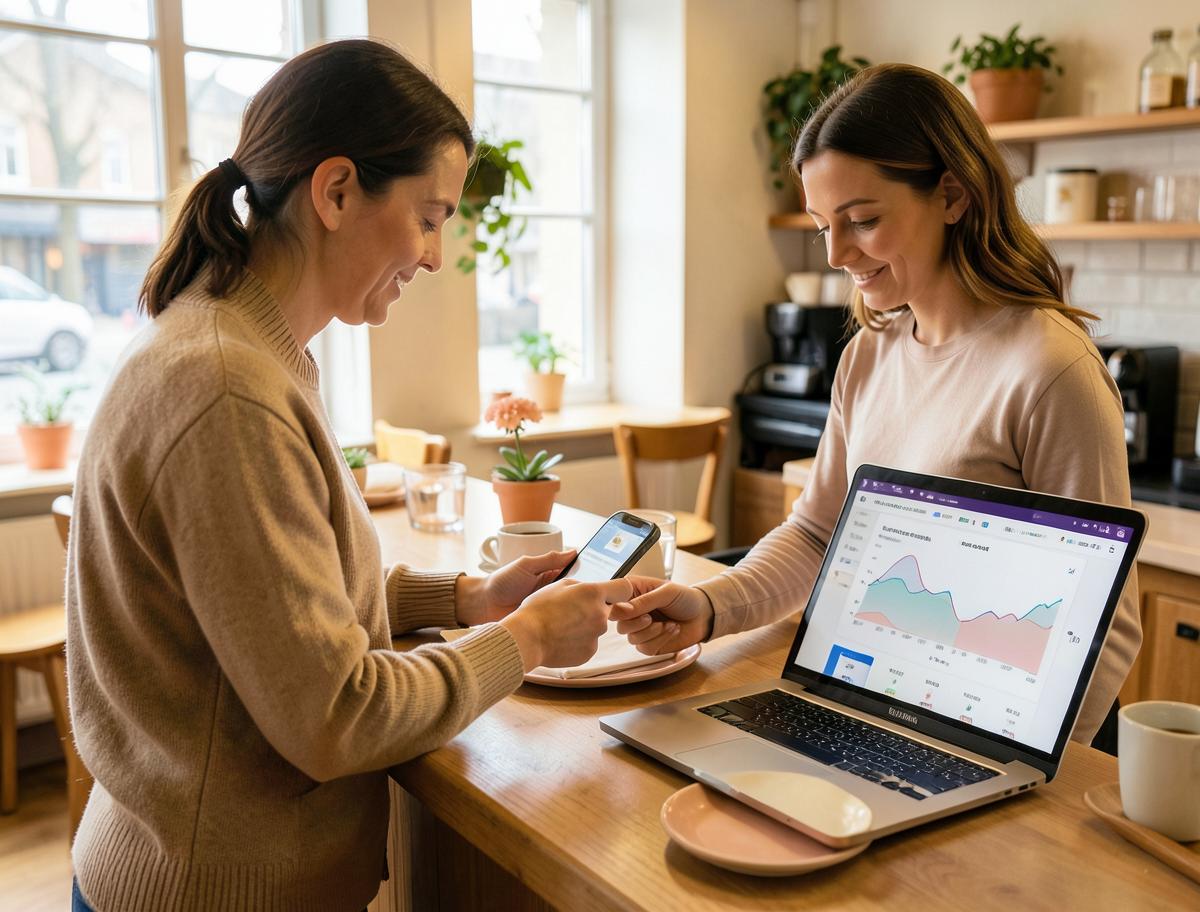 Restaurantmedarbejder tager imod en booking, mens data følges på en bærbar