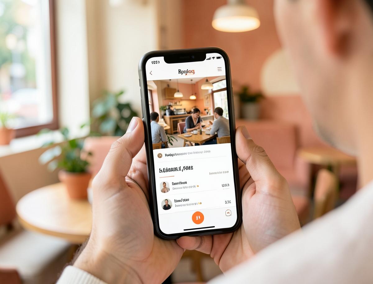 Gæst der booker bord på en restaurants hjemmeside fra mobilen