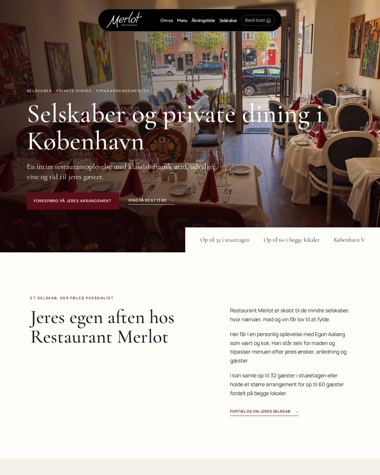 Restaurant Merlots landingsside for selskaber og private dining